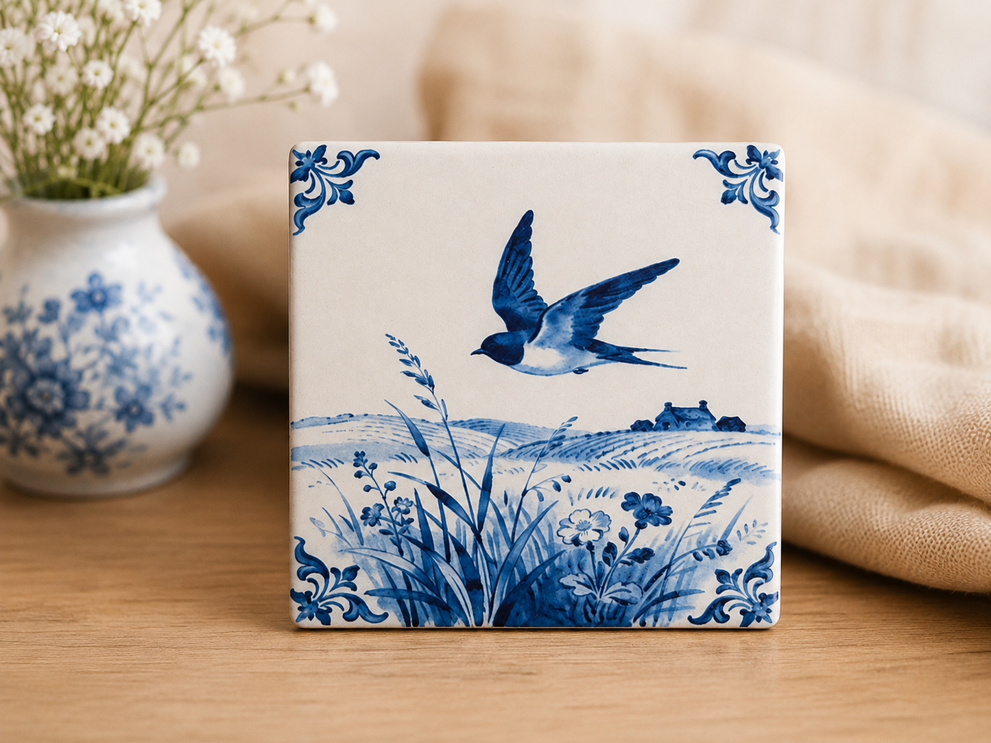 [Gratis cadeau vanaf €50] De Zwaluw | Limited Editie Delfts Blauwe Magneettegel (No. 2)